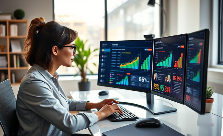 Profesional analizando gráficos de SEO en oficina moderna para aumentar visitas y mejorar el eCPM del sitio
